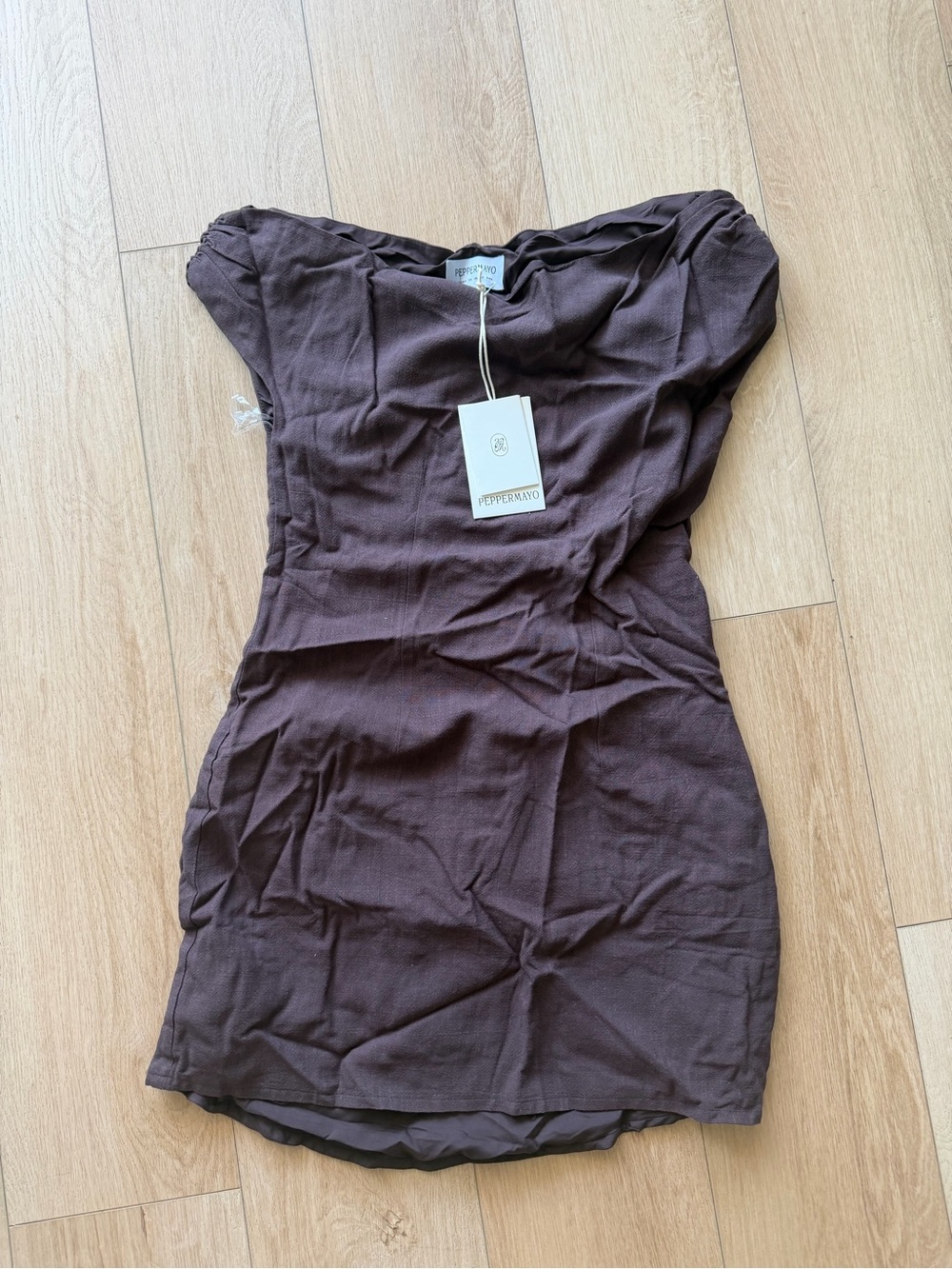 Peppermint Mischa Mini Brown Linen Dress - US 2